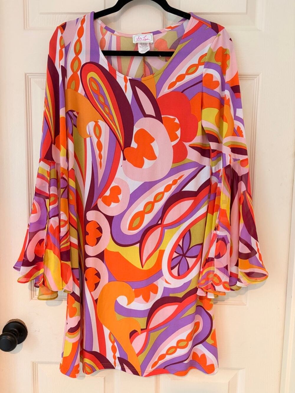 Ivy Lane Psychedelic Paisley Bell Sleeve Dress M Retro